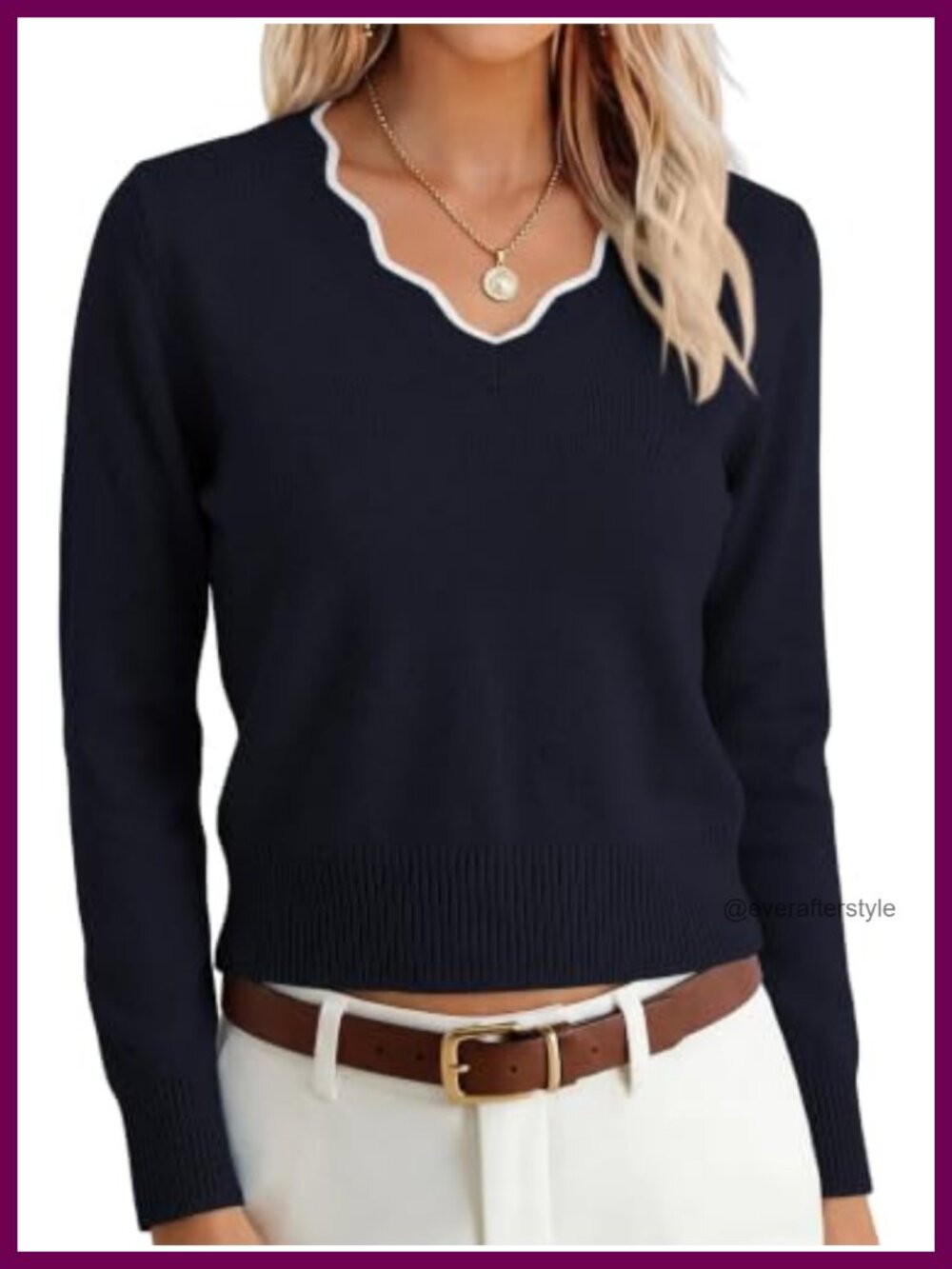 Women's Cropped Sweater Lightweight V-Neck Scallop Long Sleeve Casual Pullover